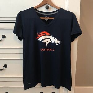 Nike Dri-Fit Navy Blue V Neck Broncos Tee. Size XLarge.